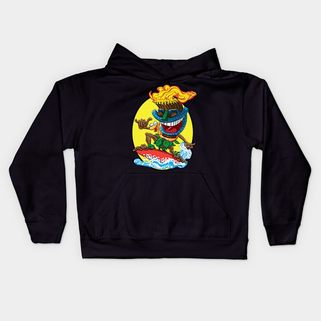 Tiki Surfer with rubber inflatable ring Kids Hoodie by eShirtLabs